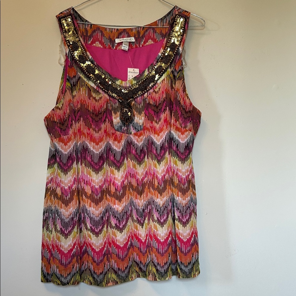 Dressbarn multicoloured sequin trimmed fully lined tank top. Size 14/16 new/tags